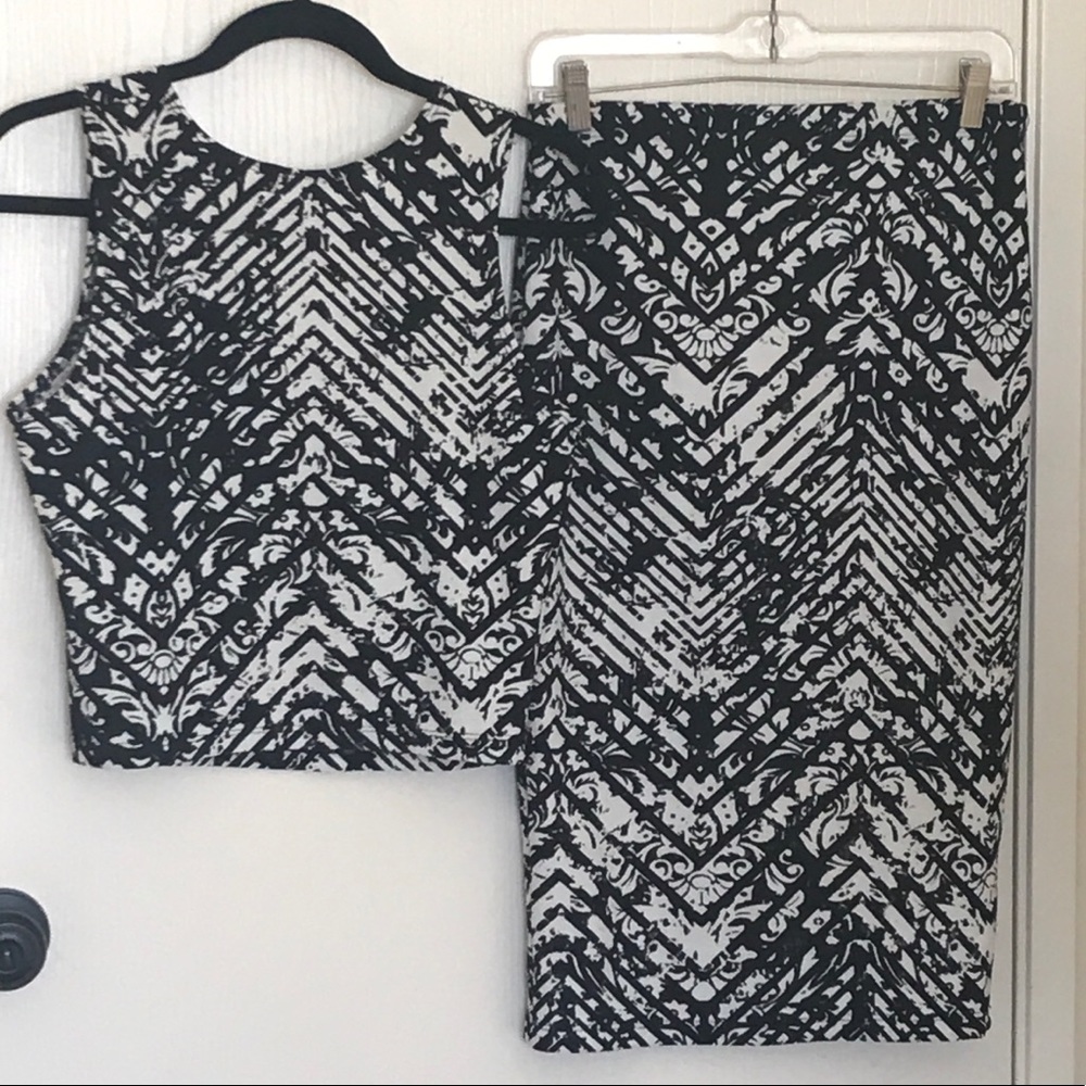 Two Piece Black and White Crop Top Dress